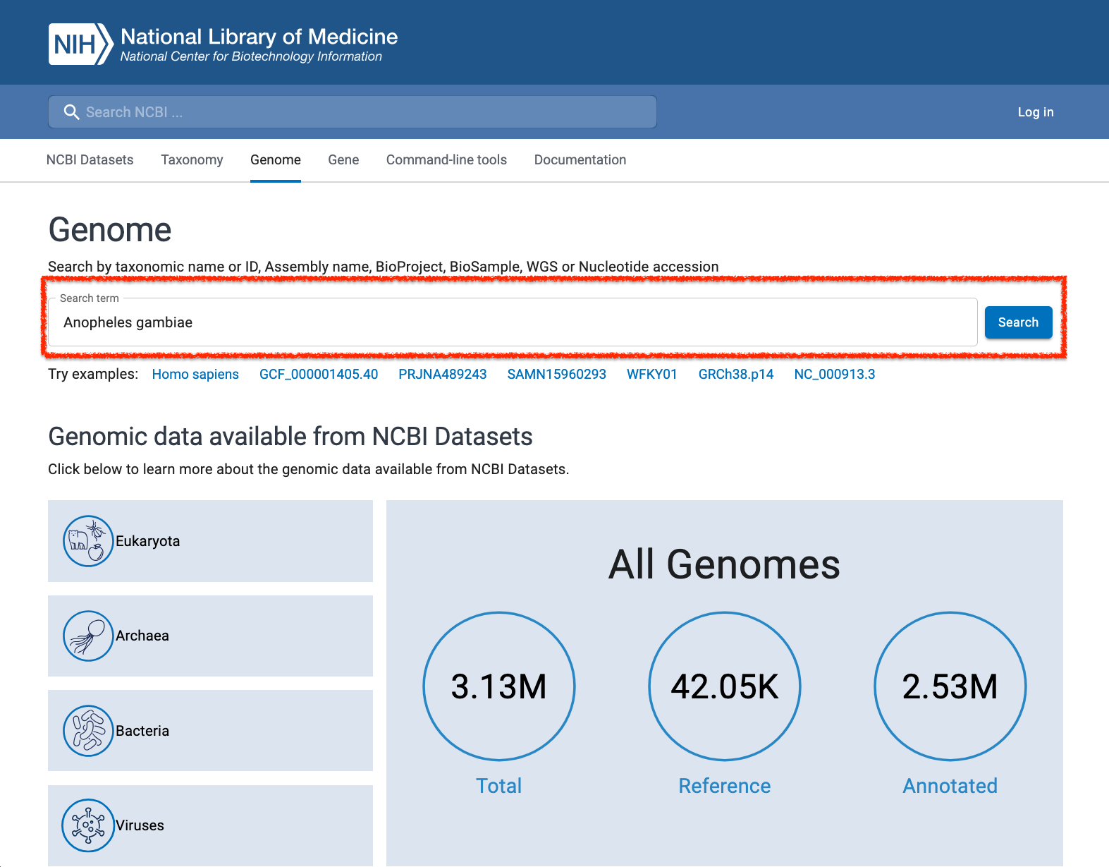 NCBI Genomes search