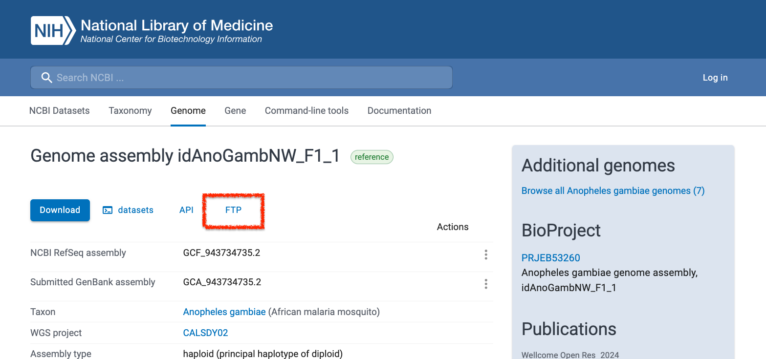 NCBI FTP link to GAF